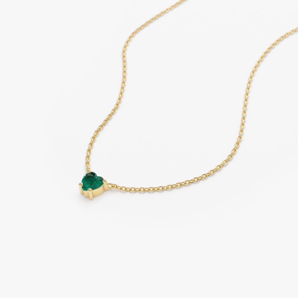 14k Heart-Shape Emerald Necklace - GeumJewels