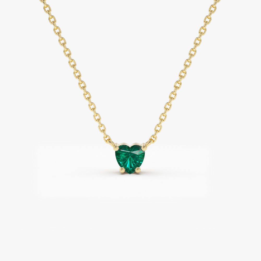 14k Heart-Shape Emerald Necklace - GeumJewels