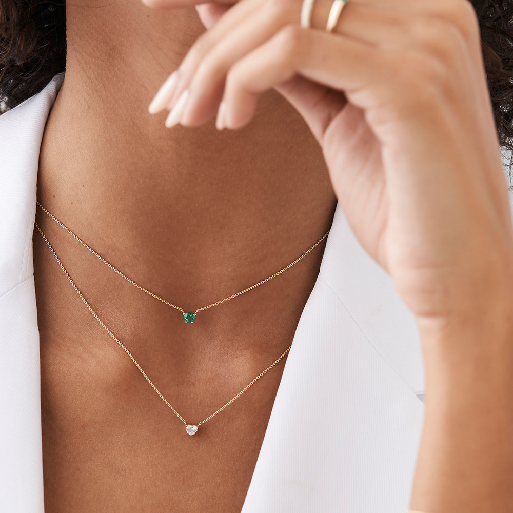 14k Heart-Shape Emerald Necklace - GeumJewels