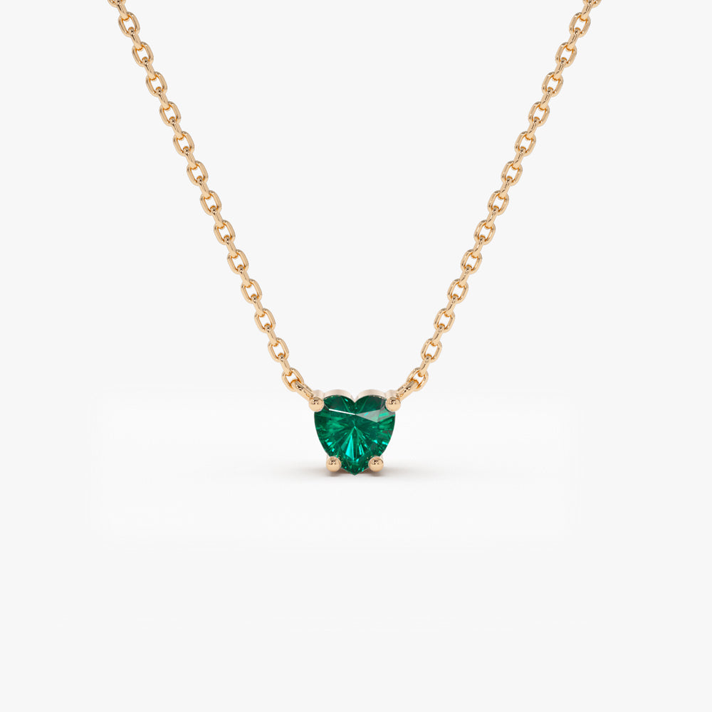14k Heart-Shape Emerald Necklace - GeumJewels