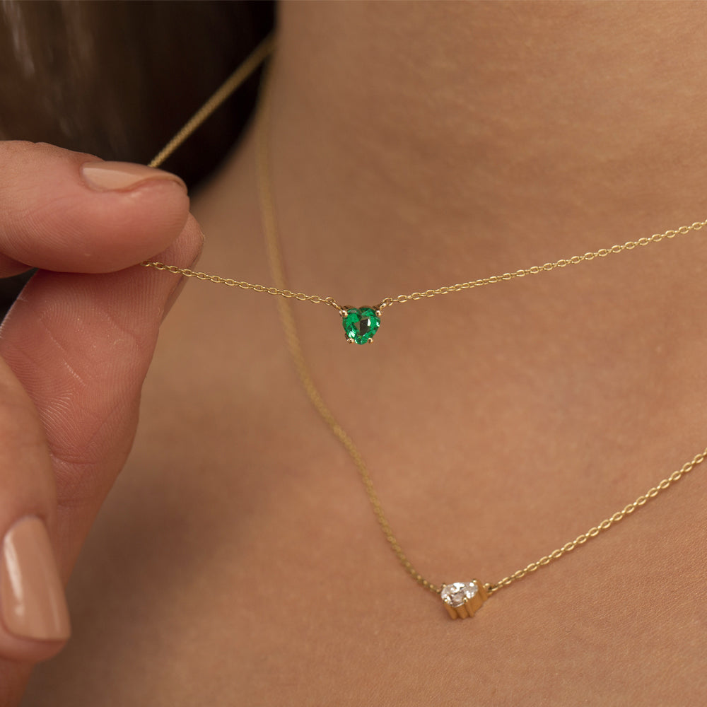 14k Heart-Shape Emerald Necklace - GeumJewels