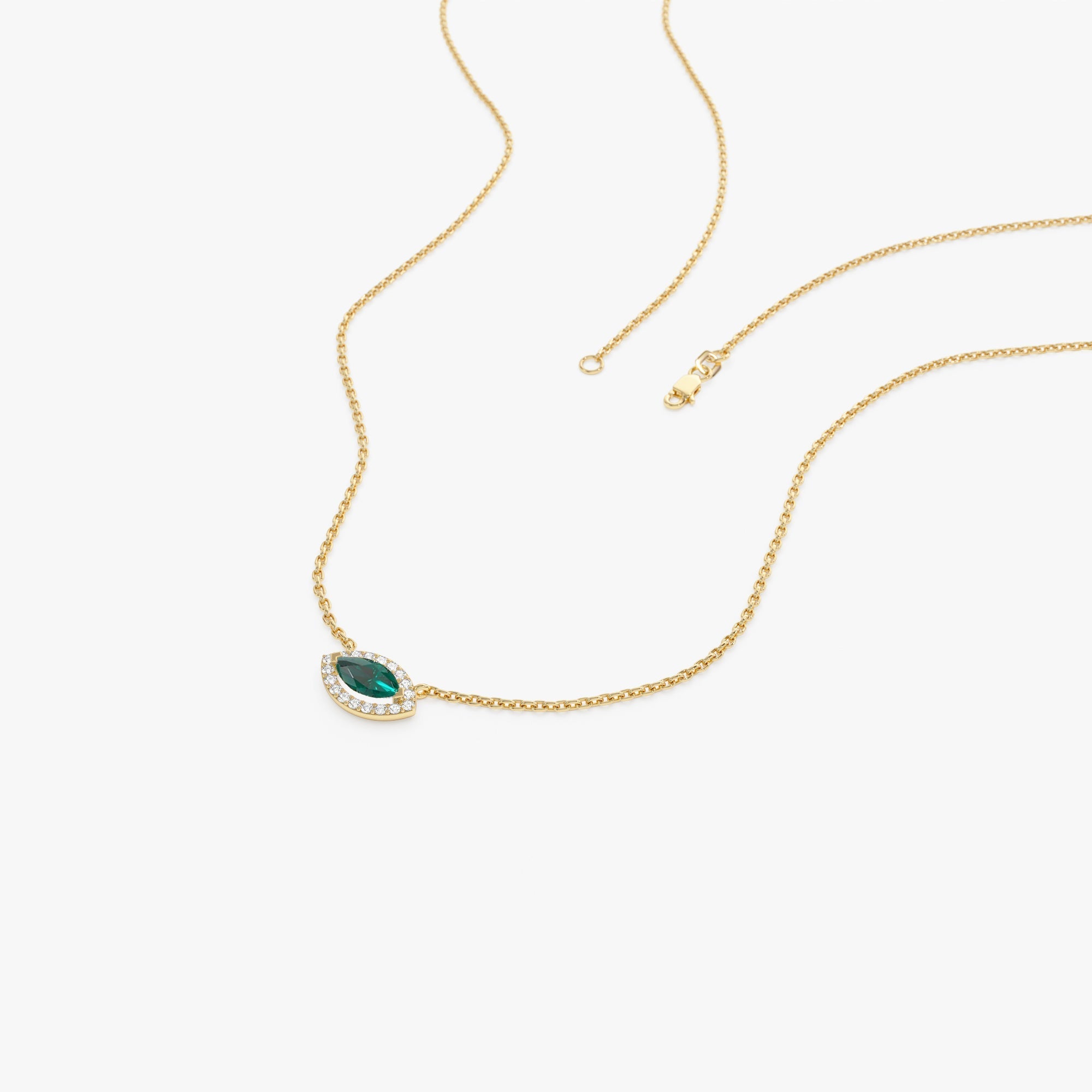 14k Marquise Emerald with Halo Diamond Setting - GeumJewels