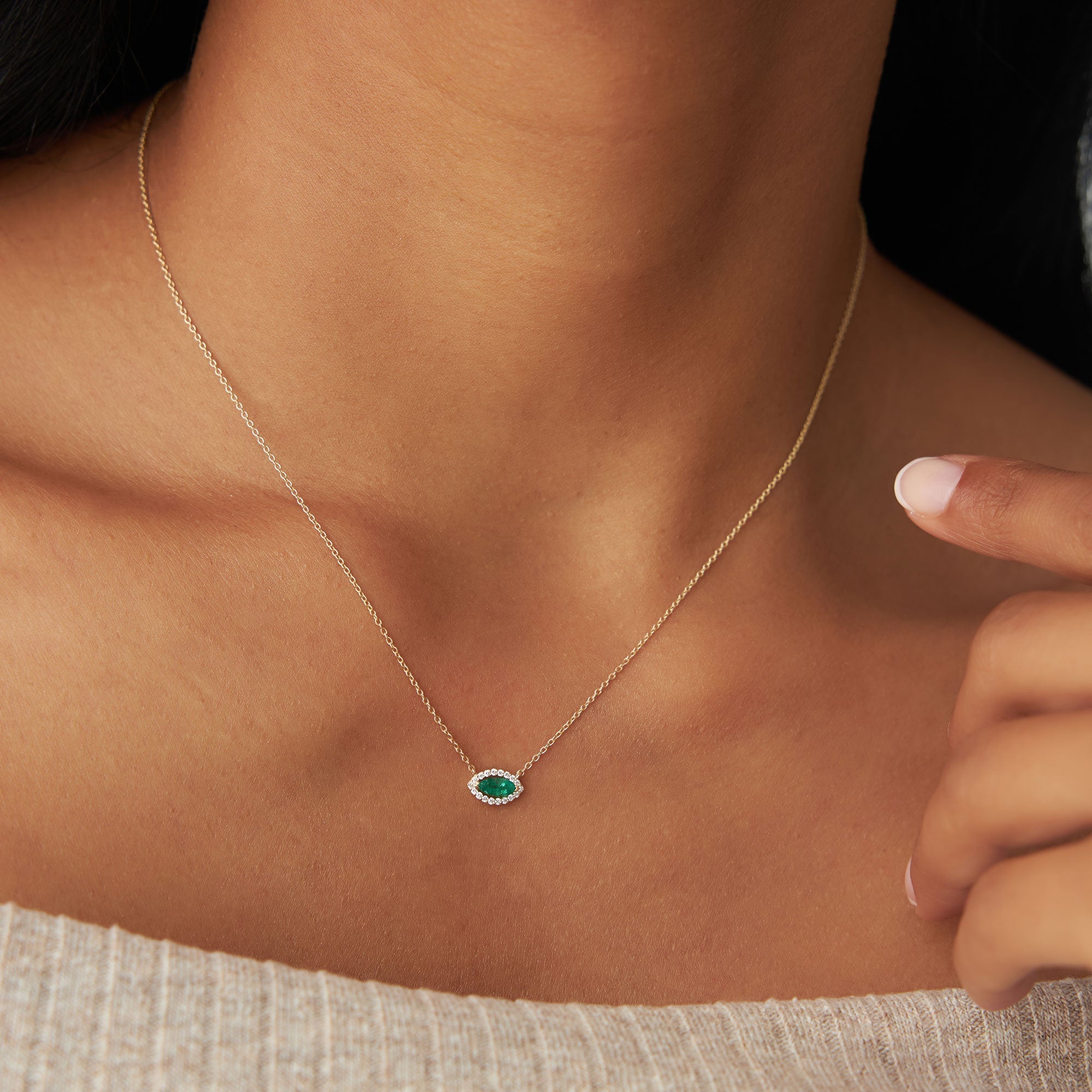 14k Marquise Emerald with Halo Diamond Setting - GeumJewels