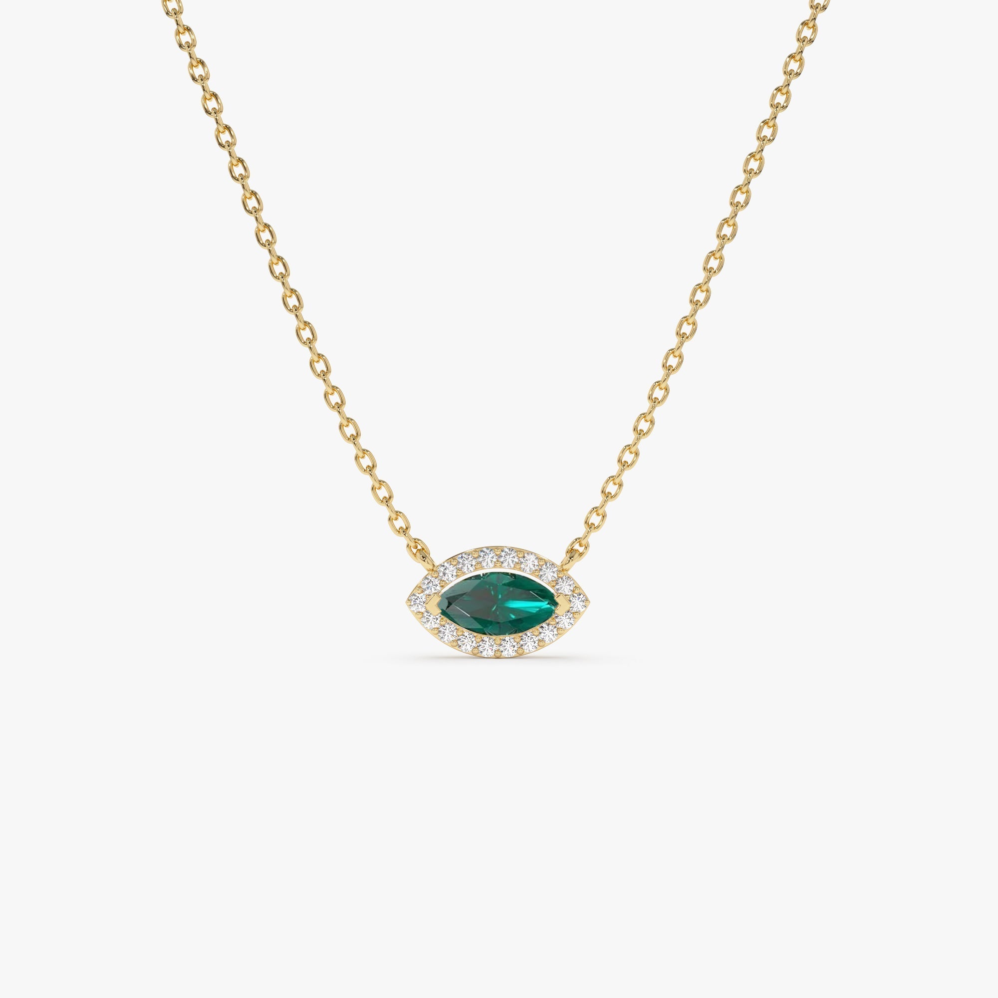 14k Marquise Emerald with Halo Diamond Setting - GeumJewels