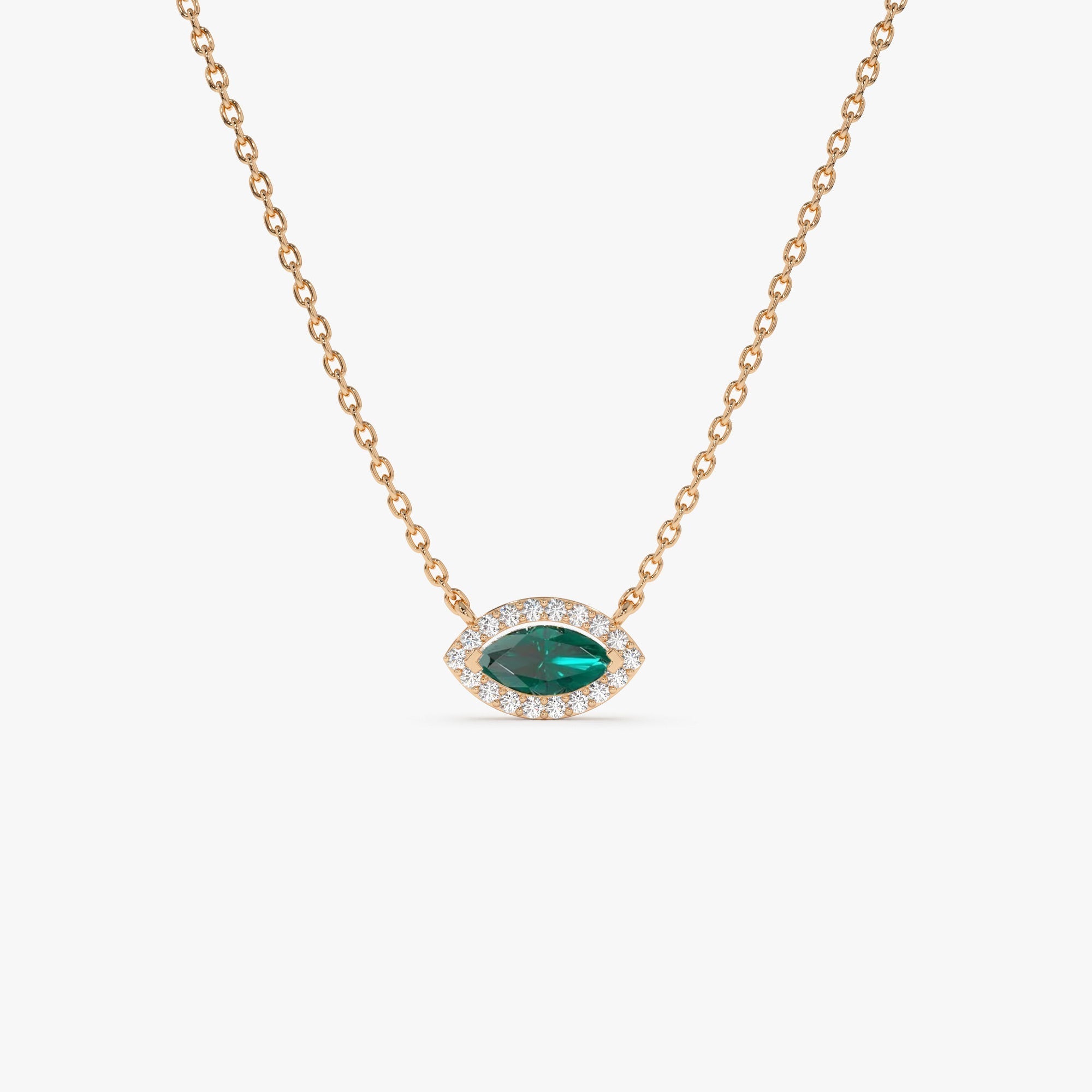 14k Marquise Emerald with Halo Diamond Setting - GeumJewels