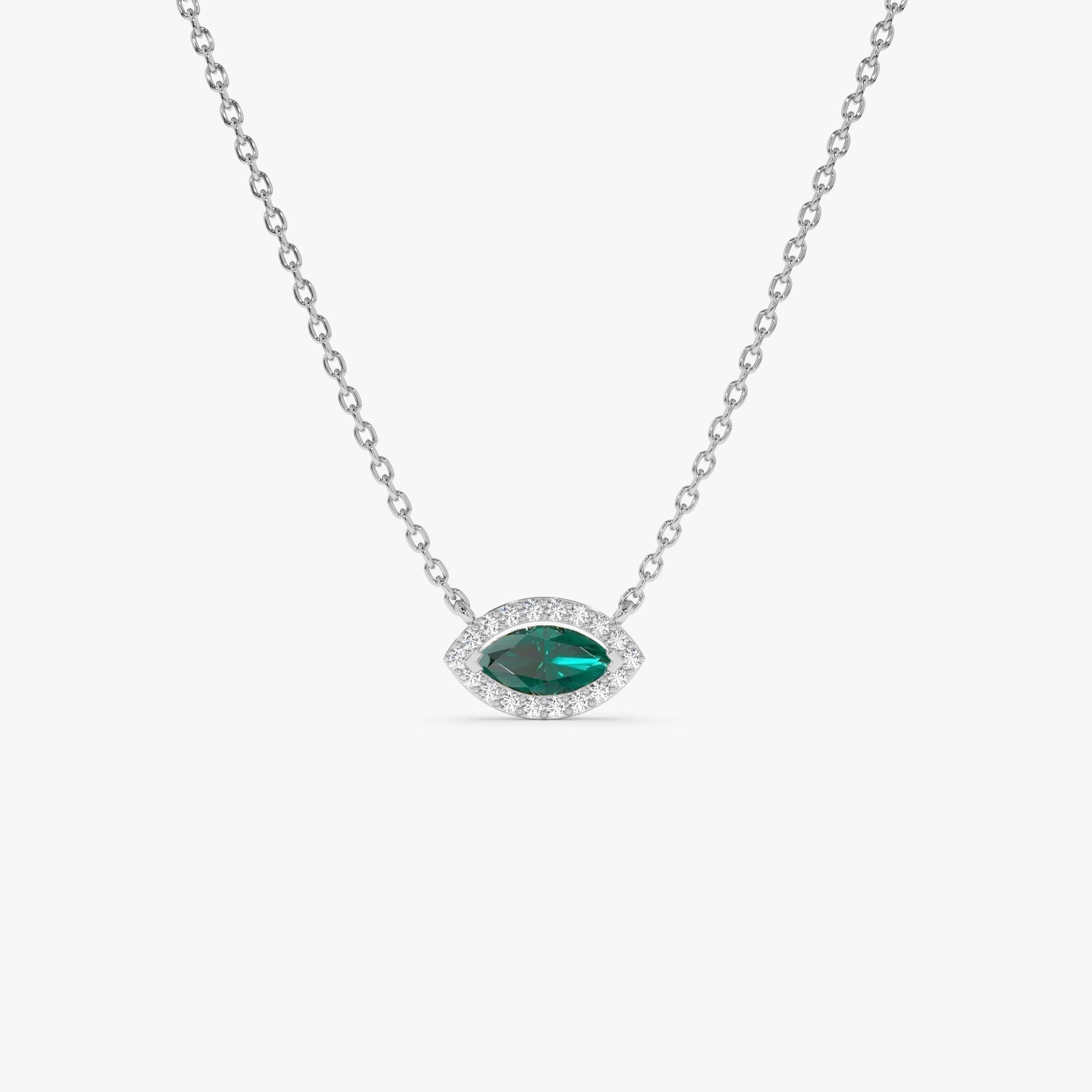 14k Marquise Emerald with Halo Diamond Setting - GeumJewels