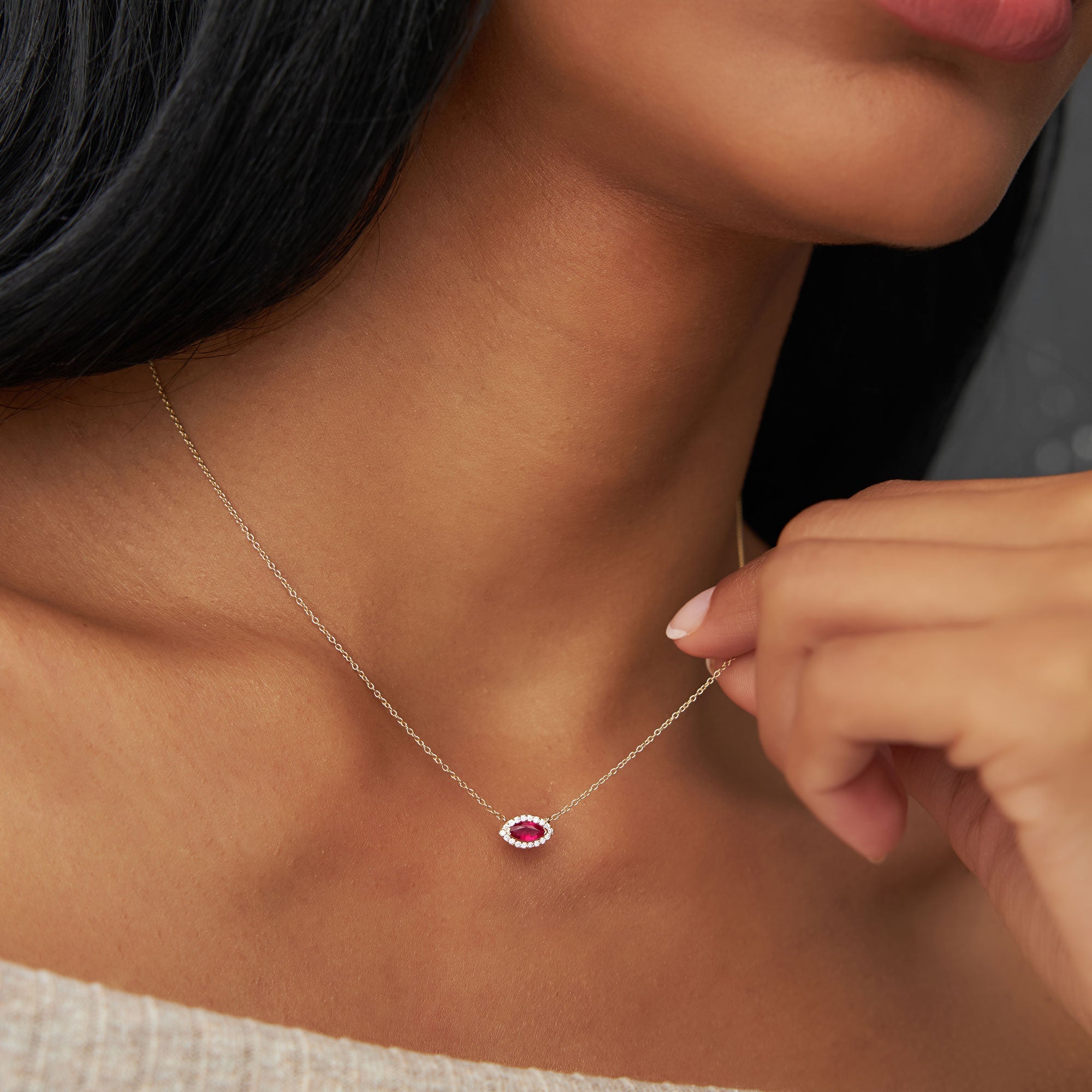 14k Marquise Ruby with Halo Diamond Setting - GeumJewels