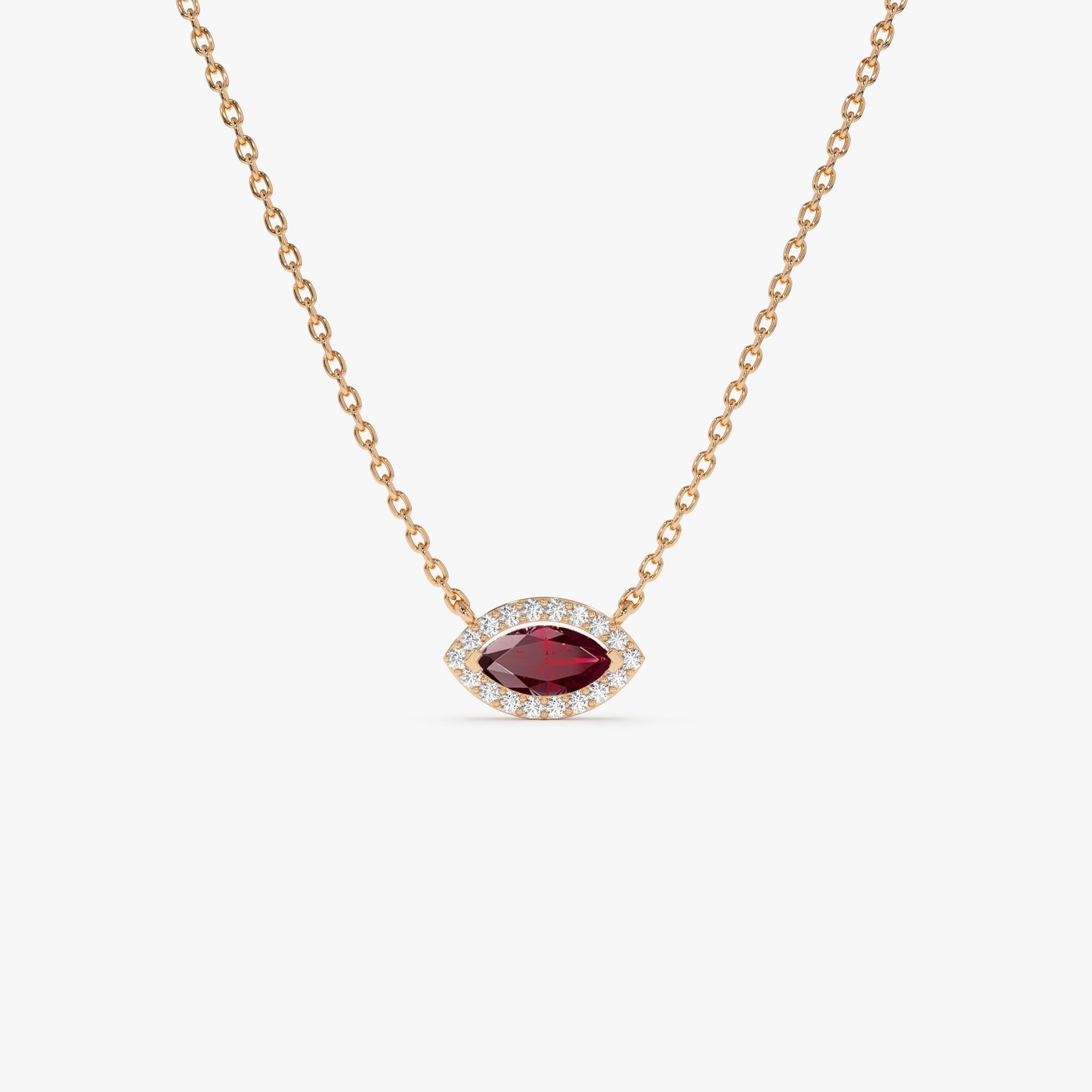 14k Marquise Ruby with Halo Diamond Setting - GeumJewels