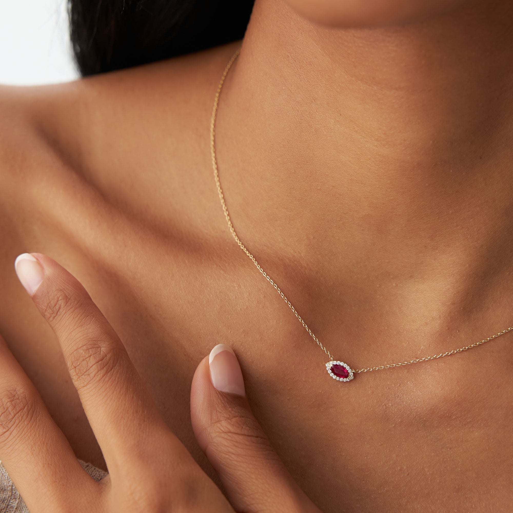 14k Marquise Ruby with Halo Diamond Setting - GeumJewels