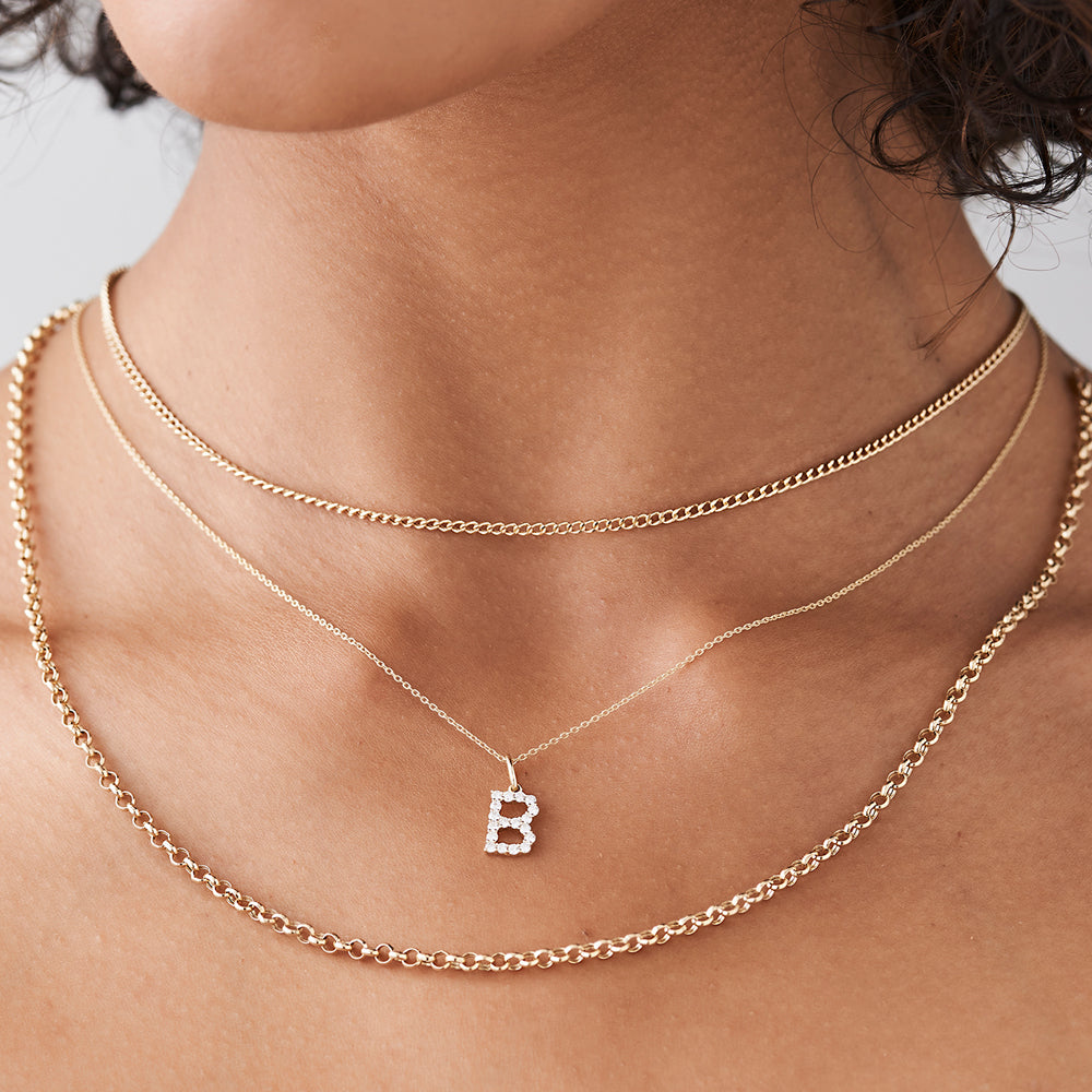 14k Medium Size Diamond Initial Necklace