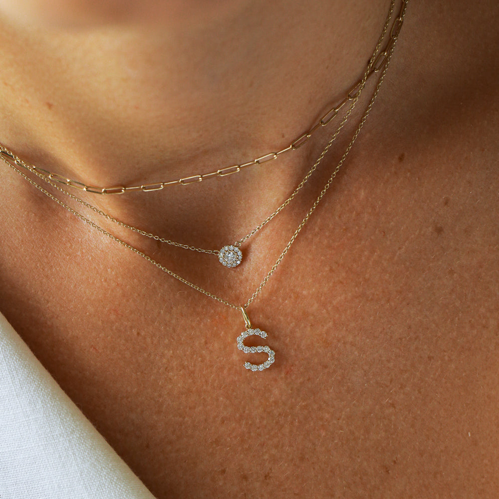 14k Medium Size Diamond Initial Necklace
