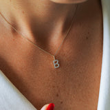 14k Medium Size Diamond Initial Necklace