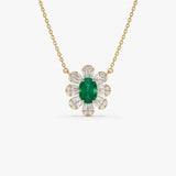 14k Oval Shape Emerald Necklace with Baguettes - GeumJewels