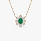 14k Oval Shape Emerald Necklace with Baguettes - GeumJewels