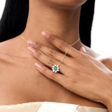 14k Oval Shape Emerald Necklace with Baguettes - GeumJewels