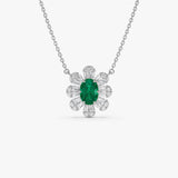 14k Oval Shape Emerald Necklace with Baguettes - GeumJewels