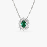 14k Oval Shape Emerald Necklace with Ballerina Baguettes - GeumJewels