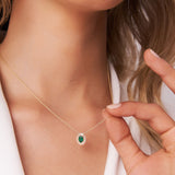 14k Oval Shape Emerald with Baguette Halo Setting Necklace - GeumJewels