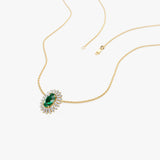 14k Oval Shape Emerald with Baguette Halo Setting Necklace - GeumJewels