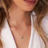 14k Oval Shape Emerald with Baguette Halo Setting Necklace - GeumJewels
