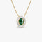 14k Oval Shape Emerald with Baguette Halo Setting Necklace - GeumJewels
