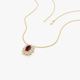 14k Oval Shape Ruby Necklace with Ballerina Baguettes - GeumJewels