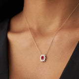 14k Oval Shape Ruby Necklace with Ballerina Baguettes - GeumJewels