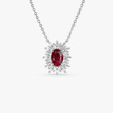14k Oval Shape Ruby Necklace with Ballerina Baguettes - GeumJewels