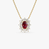 14k Oval Shape Ruby Necklace with Ballerina Baguettes - GeumJewels