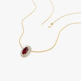 14k Oval Shape Ruby with Baguette Halo Setting Necklace - GeumJewels