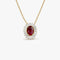 14k Oval Shape Ruby with Baguette Halo Setting Necklace - GeumJewels