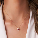 14k Oval Shape Ruby with Baguette Halo Setting Necklace - GeumJewels