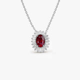 14k Oval Shape Ruby with Baguette Halo Setting Necklace - GeumJewels