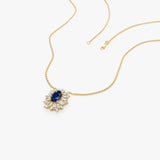 14k Oval Shape Sapphire Necklace with Ballerina Baguettes - GeumJewels