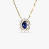 14k Oval Shape Sapphire Necklace with Ballerina Baguettes - GeumJewels