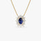 14k Oval Shape Sapphire Necklace with Ballerina Baguettes - GeumJewels