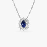 14k Oval Shape Sapphire Necklace with Ballerina Baguettes - GeumJewels