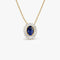 14k Oval Shape Sapphire with Baguette Halo Setting Necklace - GeumJewels