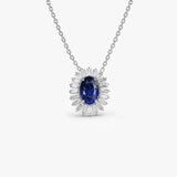 14k Oval Shape Sapphire with Baguette Halo Setting Necklace - GeumJewels