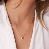 14k Oval Shape Sapphire with Baguette Halo Setting Necklace - GeumJewels
