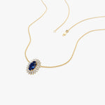 14k Oval Shape Sapphire with Baguette Halo Setting Necklace - GeumJewels
