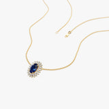 14k Oval Shape Sapphire with Baguette Halo Setting Necklace - GeumJewels