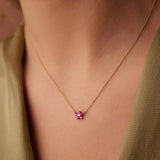 14K Ruby and Diamond Flower Charm Necklace - GeumJewels