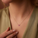 14K Ruby and Diamond Flower Charm Necklace - GeumJewels