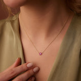 14K Ruby and Diamond Flower Charm Necklace - GeumJewels