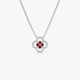 14k Ruby Clover Necklace in Halo Setting - GeumJewels