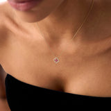 14k Ruby Clover Necklace in Halo Setting - GeumJewels