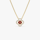 14k Ruby Clover Necklace in Halo Setting - GeumJewels