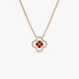 14k Ruby Clover Necklace in Halo Setting - GeumJewels