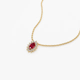 14k Ruby Necklace with Halo Diamonds - GeumJewels